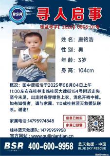 【寻人启事】图中唐铭浩于2025年08月04日上午11:00左右在桂林市临桂区大律街154号附近走失 - 宝鸡28生活网 baoji.28life.com